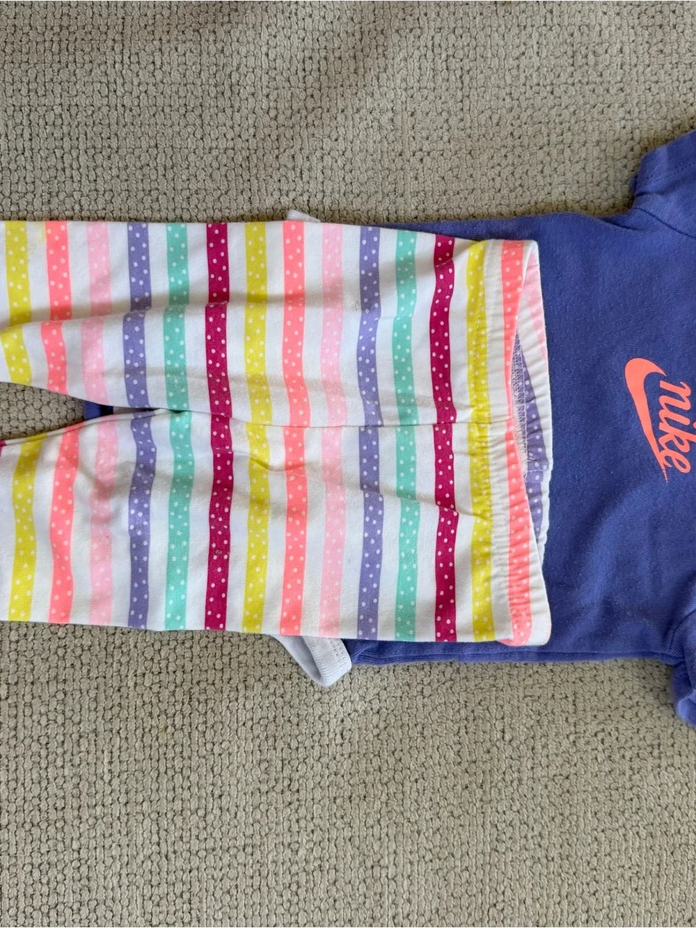 Nike Purple Bodysuit with Multicolor Striped Leggings